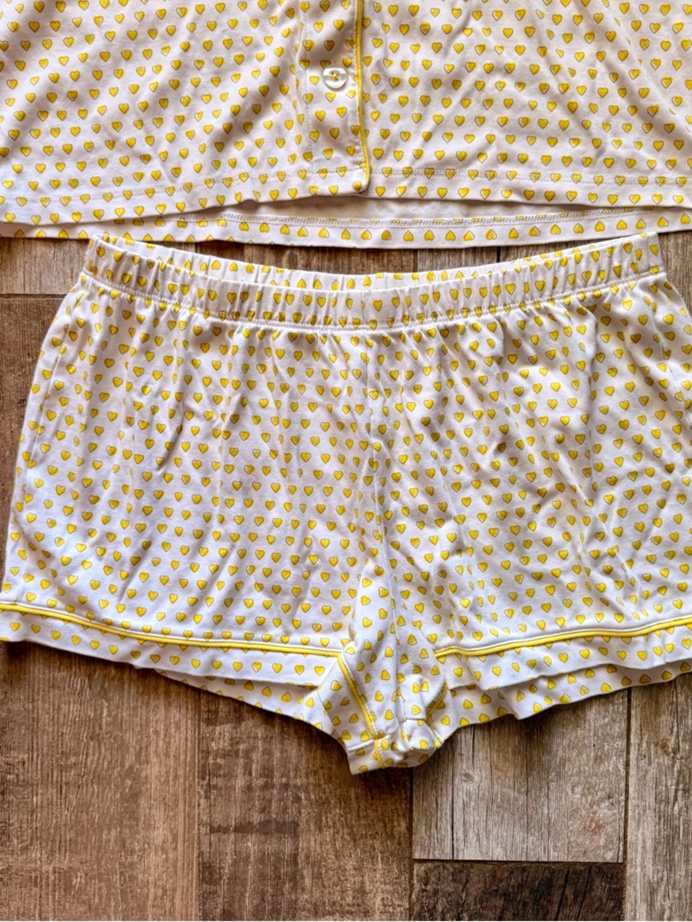 Roller Rabbit Yellow Hearts Polo pajama shorts set 100% Pima cotton womens large - Picture 5 of 6